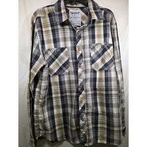 Vintage Levi Strauss & Co L Tan Grey Plaid Button Down Shirt Size Large Mens